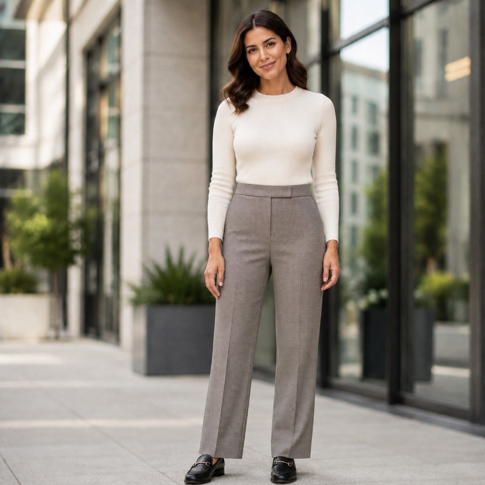 JONES WEAR Dress Pants Houndstooth Plaid Women 4 Brown Office Career Trousers